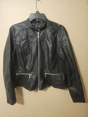 Baccini Faux Leather Full Zip Black Jacket Womens Size Large